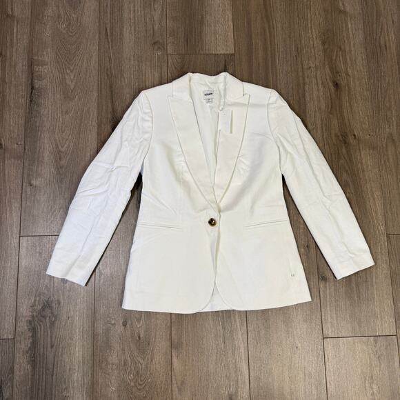 J.Crew Linen-Blend One-Button Blazer WMNS 0 Petite White Lined Long Sleeve Notch - Picture 4 of 9